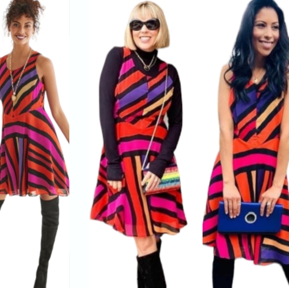 CAbi Dresses & Skirts - NWOT CAbi pink orange purple & black color block fete dress Womens Small
